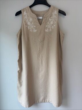 Croft & Barrow Classic Linen Blend   Embroidered Shift Tank Style Mini Dress